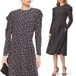 PHILOSOPHY DI LORENZO SERAFINI Midi Dress Silk Floral Puffed Long Sleeve 10